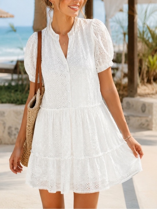 Pinch Dresses & Skirts - Pinch Eyelet Tiered Puff Sleeve Dress White L
In excellent clean condition
